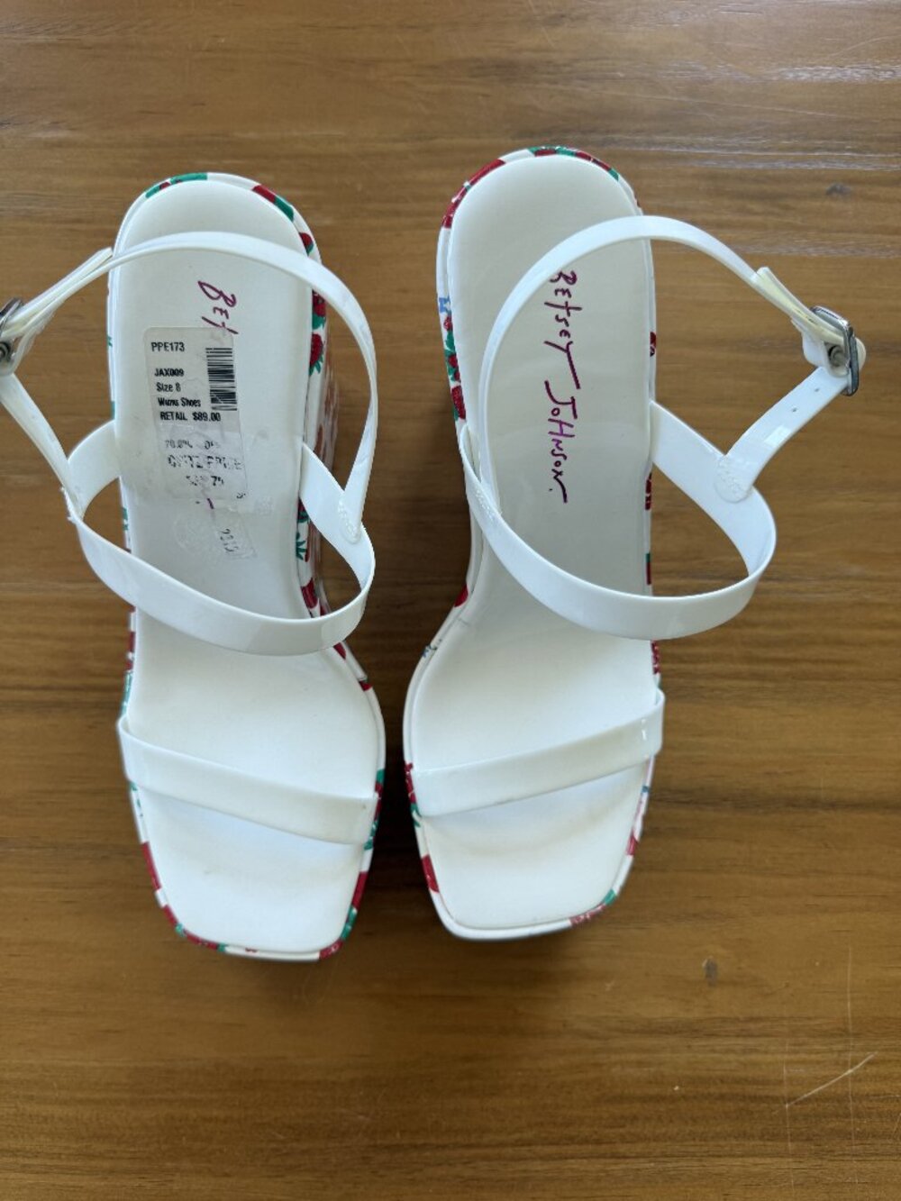 Betsey Johnson Strawberry Wedge Sandals Size 8